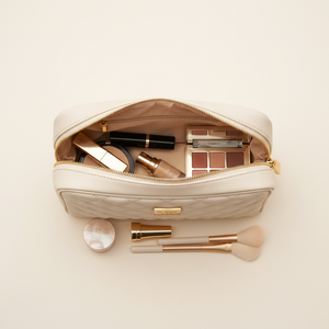 Makeup Bag open interior flat lay