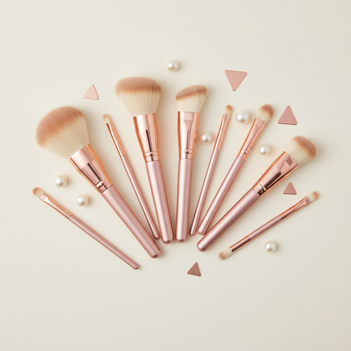 Makeup Brushes flat lay fanned out